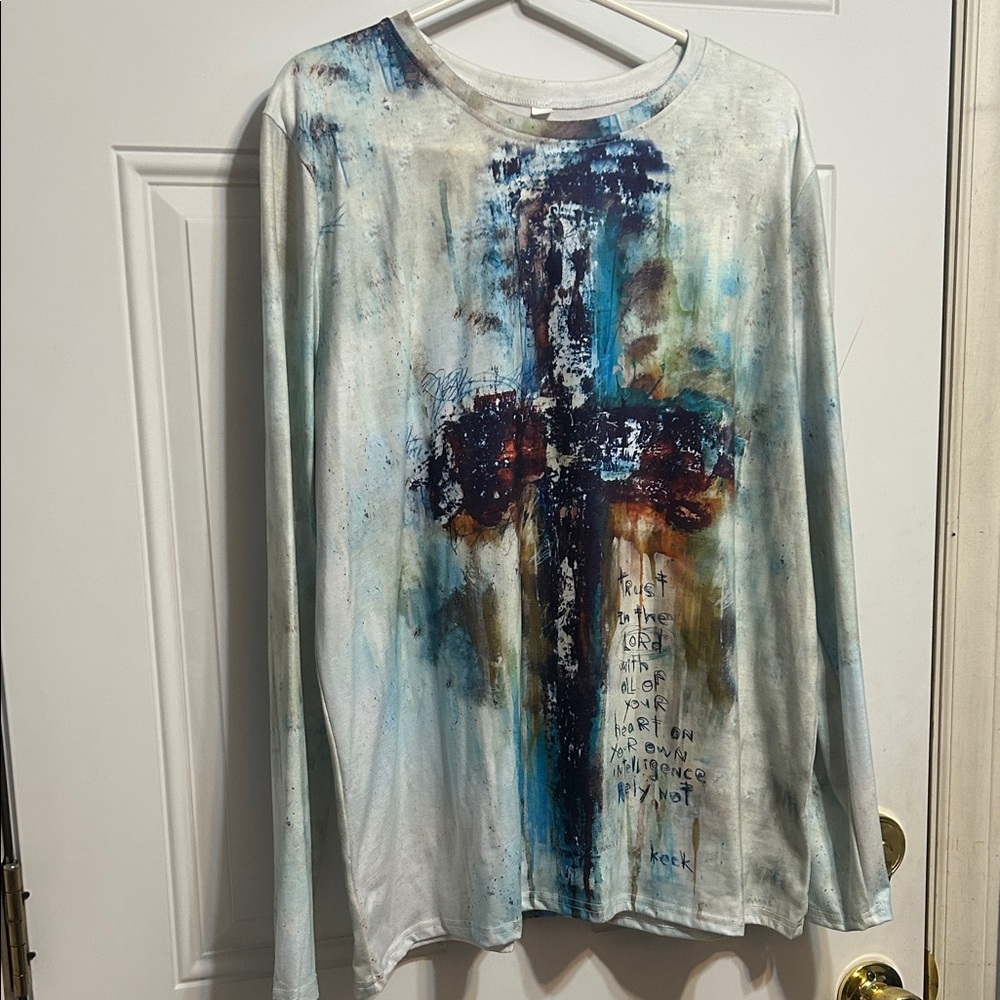 Abstract Cross Print Long Sleeve Tee